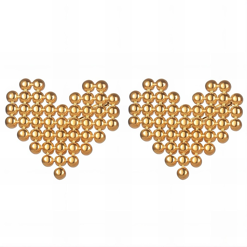 Radiant Gold Heart Stud Earrings - Picture 2 of 4